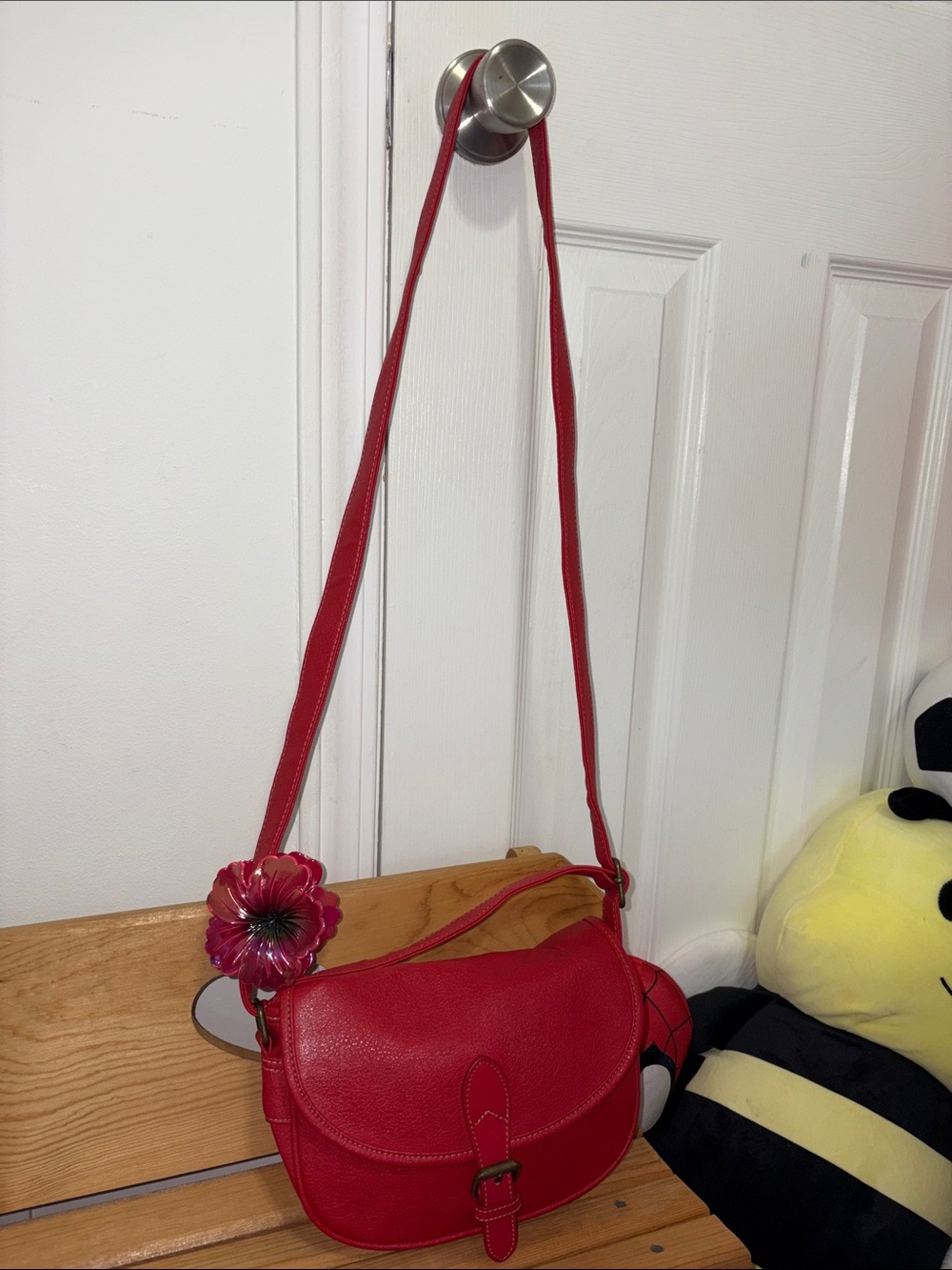 Spirit Red Crossbody Bag with Floral Charm